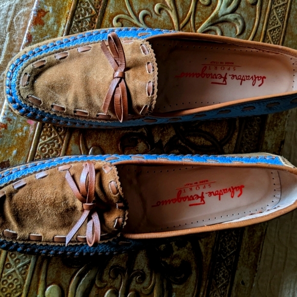 Salvatore Ferragamo Vintage Suede Moccasin Loafers Brown Blue Size 8 - Picture 8 of 11